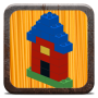 icon Buildings with building bricks(Edifícios, com, construindo tijolos)